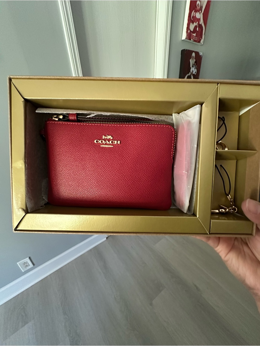Coach Corner Zip Wristlet Wallet with Charms and Box